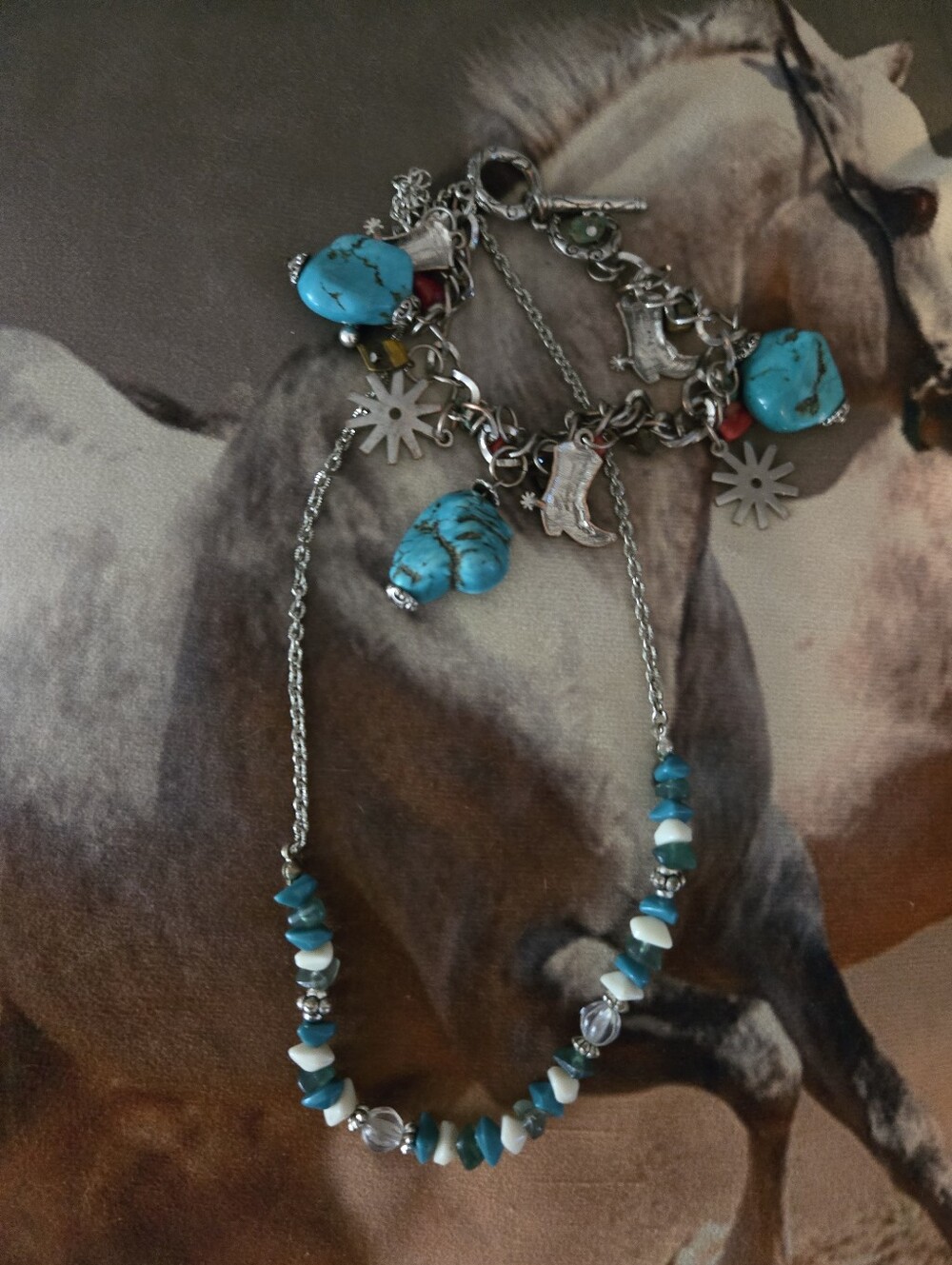 Turquoise Charm Bracelet and Necklace Set - Women Jewelry 2 For One